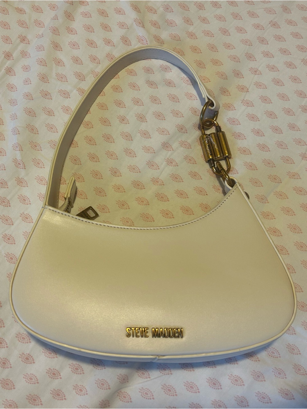 Steve Madden Ivory Crescent Shoulder Bag with Gold Hardware